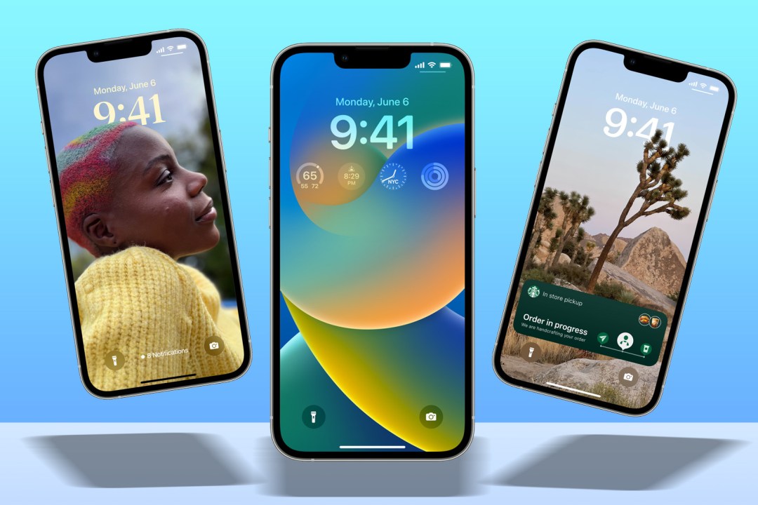 three iPhone devices displaying iOS 16 best features